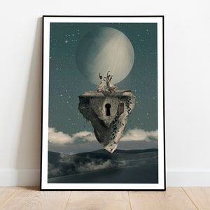 Cosmic and enchanting surreal art print to decorate your home with a mystical and original touch.