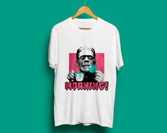 Lustiges T-Shirt des klassischen Horrorfilms Frankenstein, Frankenstein hat einen Kater, ideales Geschenk für Liebhaber klassischer Horrorfilme