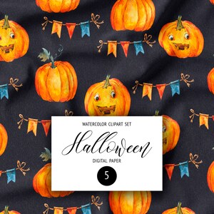 Halloween Pumpkin scrapbook paper Watercolor Halloween digital paper pack