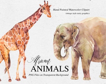 African animals clipart. Watercolor elephant clipart, zebra, giraffe clipart. Lion individual clipart.