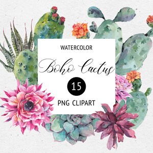 Cactus Clipart, Succulent Watercolor Clip Art, Summer Boho Cactus Greenery Birthday Decor.