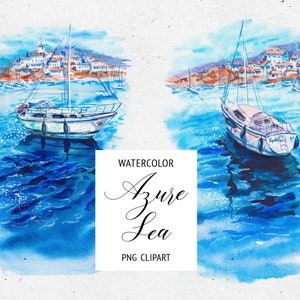 Clipart paesaggio marino Acquerello mare azzurro