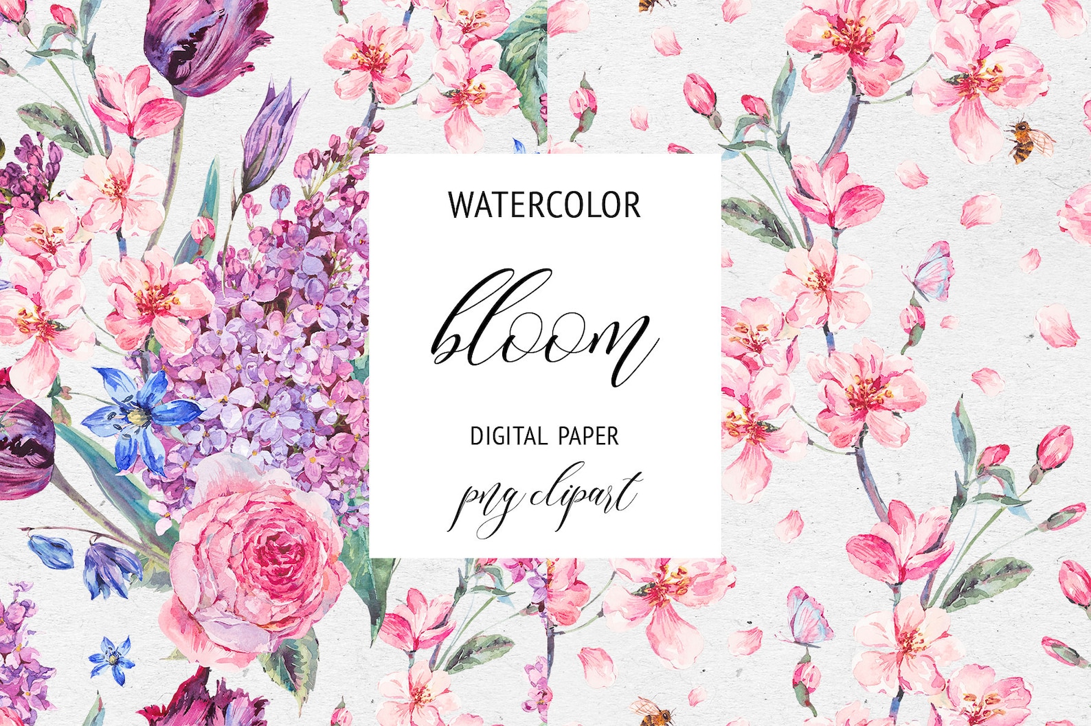 Bloom digital. Watercolor seamless pattern.