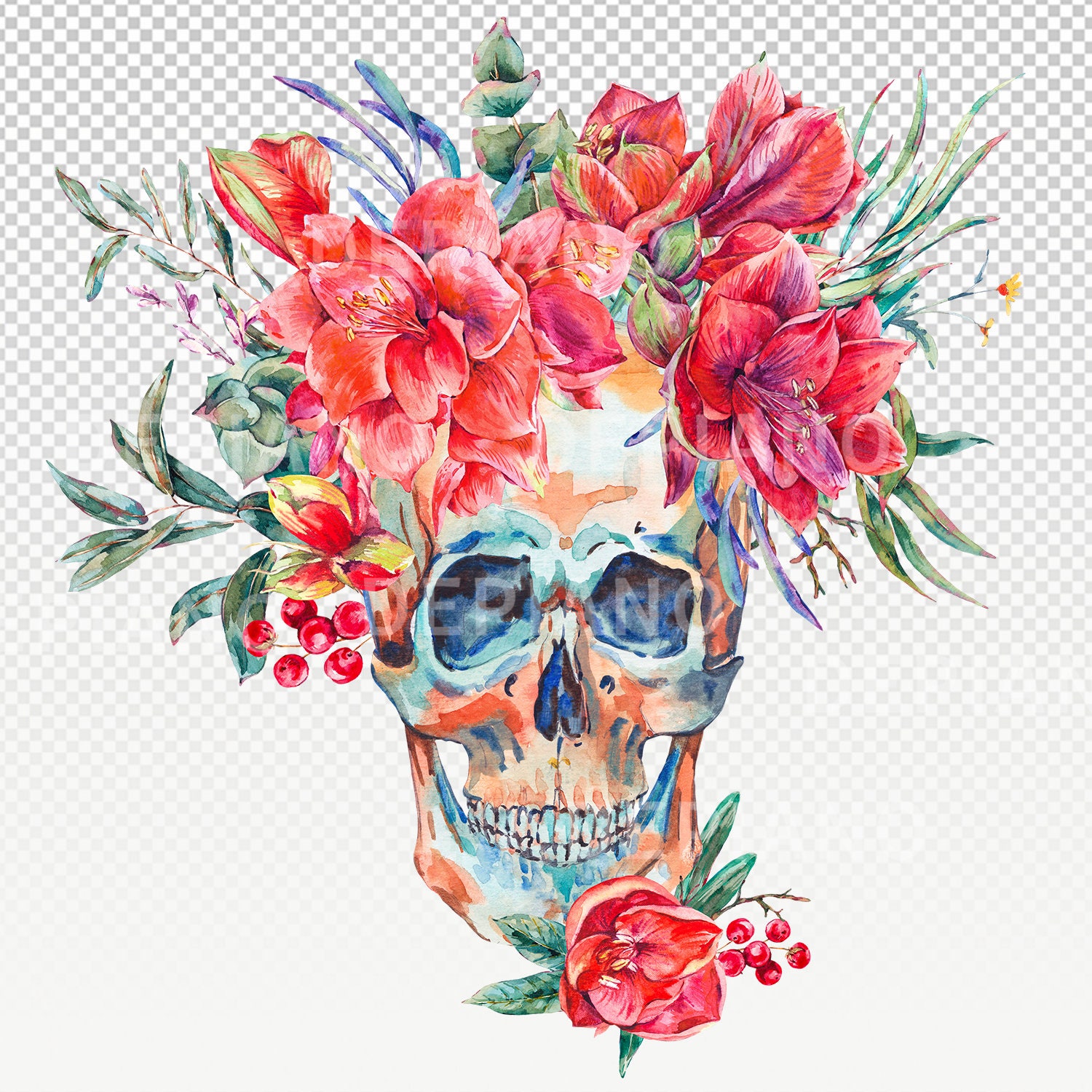 Skull Clipart Sugar Skull Halloween Clipart Flowered Skull Etsy