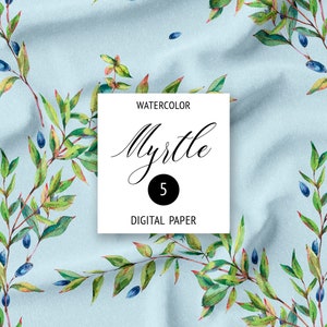 Myrtle clipart digital paper pack. Myrtle watercolor herbs digital paper. Crepe Myrtle clipart.