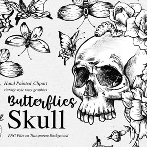 Schädel-clipart Zuckerschädel Blumen Clipart Schmetterlinge-clipart Schädeltattoo-clipart