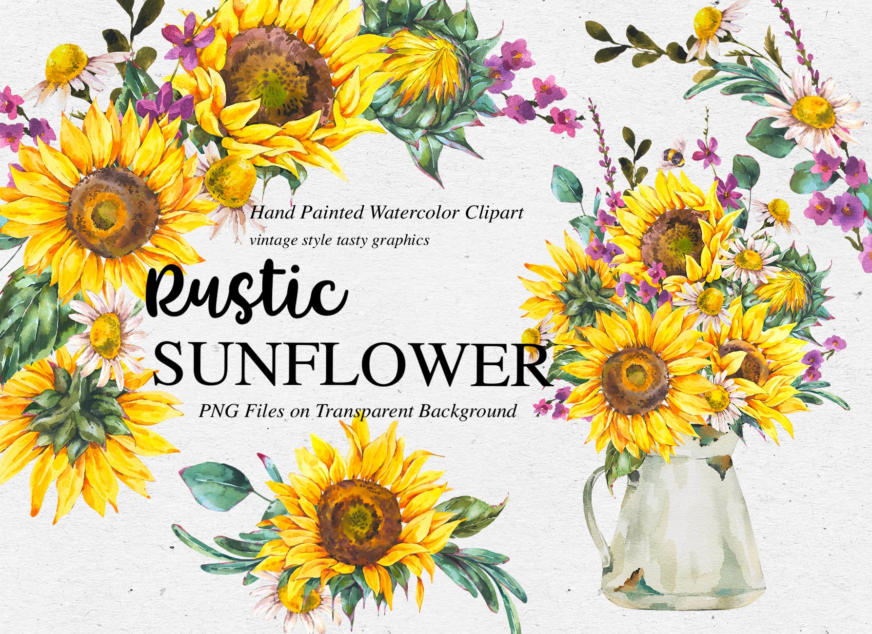Watercolor Sunflower Farmhouse Printable Clip Art Bundle PNG ...