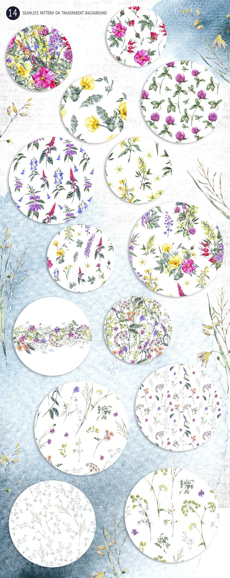 Floral Clipart Seamless Pattern Digital Paper Scrapbooking Floral Wallpaper Watercolor Meadow Flowers Digital Background Png Wedding Clip Art Art Collectibles