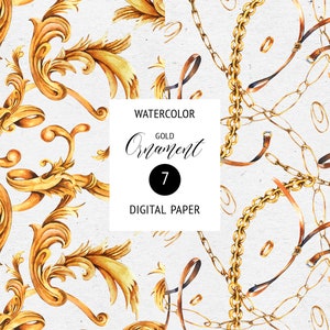 Gold Ornament florales digitales Papier. Vintage Clipart. Goldketten, Ledergürtel Clipart. Mode Clipart