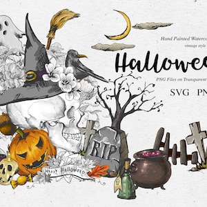 Happy Halloween clipart SVG PNG digital download clipart Creepy Halloween pumpkin