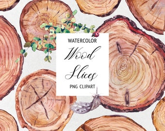 Wood slice clipart Wooden slices watercolor clipart  Wood digital paper Rustic frame