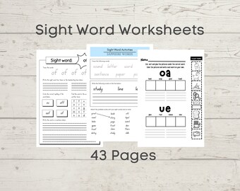 Sight Word Worksheets, Writing Spelling Practice, PDF Download, Homeschool