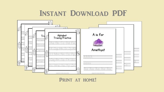 Crystal ABC's, Printable, PDF instant download, Letter practice, letter tracing, homeschool, preschool, worksheets, crystal identification