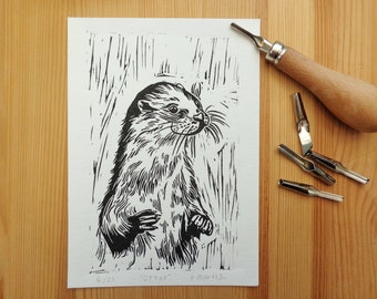 Original 'Otter' Lino Print