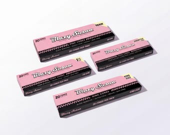Pink Pre Rolled Cones, 20 Pack | 1 1/4, King Size, Shorty or 98mm | Ultra Thin Vegan Cones, Blazy Susan
