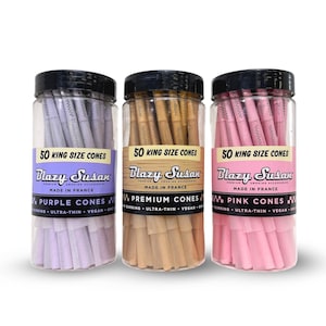 Blazy Susan King Size Pre Rolled Cones 50 Count jar - Pink, Purple, or Unbleached