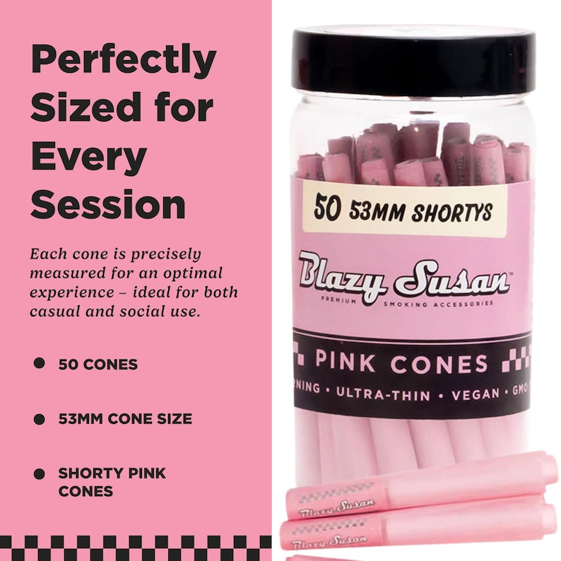 Conos preenrollados Blazy Susan Shorty de 53 mm / Frasco de 50 unidades / Rosa, morado o sin blanquear imagen 3