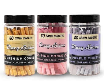 Blazy Susan 53mm Shorty Pre-Rolled Cones | 50 Ct Jar | Pink, Purple, or Unbleached