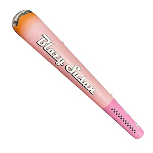 May include: A pink inflatable baseball bat with the text "Blazy Susan™" printed on it.