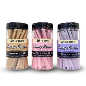 Blazy Susan 78mm (3.07in) Pre Rolled Cones, Unbleached, Pink, or Purple  | 50 Count Jar