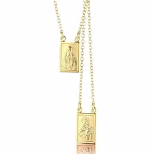 Our Lady Mt. Carmel & Sacred Heart Jesus Gold Plated Silver 925 Scapular Necklace Blessed by Pope on request/Escapulario Plata Bendido Papa