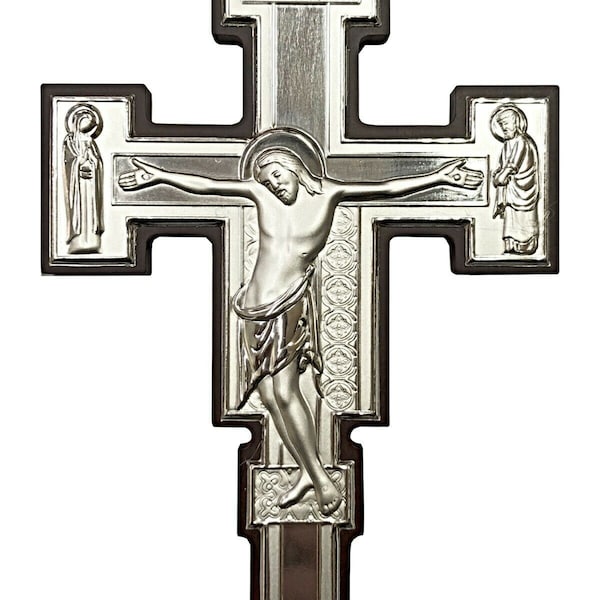 Cimabue Santa Croce Wall Hanging Icon Cross Crucifix in Wood & Silver-Blessed by Pope on request/Crucifijo Pared Cruz Icono Madera y Plata