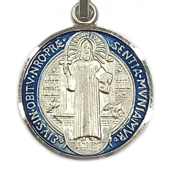 Plata de Ley 925 Colgante de San Benito Encanto Esmalte de colores Medalla de exorcismo-Bendita por el Papa-Medalla San Benito Plata 925 Bendida Por el Papa