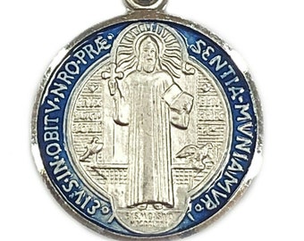 Sterling Silver 925 St Benedict Pendant Charm Colored Enamel Exorcism Medal-Blessed by Pope-Medalla San Benito Plata 925 Bendida Por el Papa