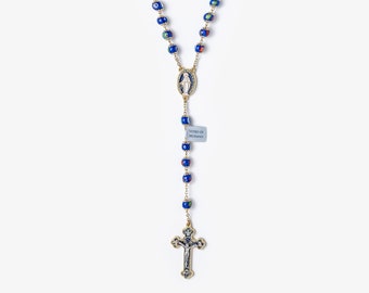 Our Lady Miraculous Medal 5 Decade Catholic Rosary-Royal Blue Murano Glass Prayer Beads- Blessed by Pope/Bendito Rosario Milagrosa en Vidrio