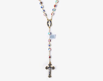 Our Lady Miraculous Medal 5 Decade Catholic Rosary-White Murano Glass Prayer Beads- Blessed by Pope/Bendito Rosario Milagrosa en Vidrio