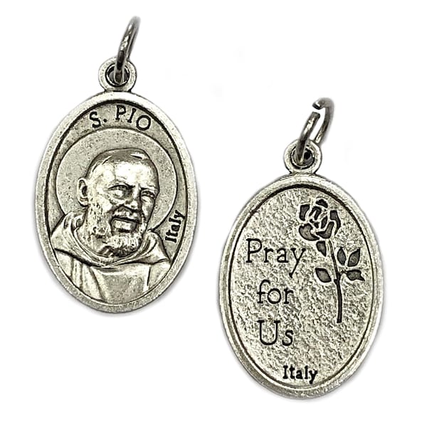 Lot Bulk 15/25/50/100 Pcs Silver Tone St Pio of Pietralcina Medals Necklace Pendants Charms-Blessed by Pope upon request/Medallas Padre Pio