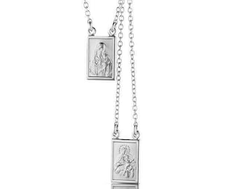 Our Lady of Mt. Carmel & Sacred Heart of Jesus Silver 925 Scapular Necklace Blessed by Pope on request/Escapulario Plata Bendido por el Papa