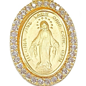 0,95 pouces plaqué or argent sterling 925 Miraculous Medal Collier Pendentif / Béni par le pape sur demande / Medalla Milagrosa Plata Dorada