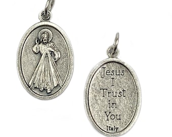 Lot Bulk 10/25/50/100 Silver Tone Jesus I Trust in You Divine Mercy Medals Pendants-Blessed by Pope on request/Medallas Divina Misericordia