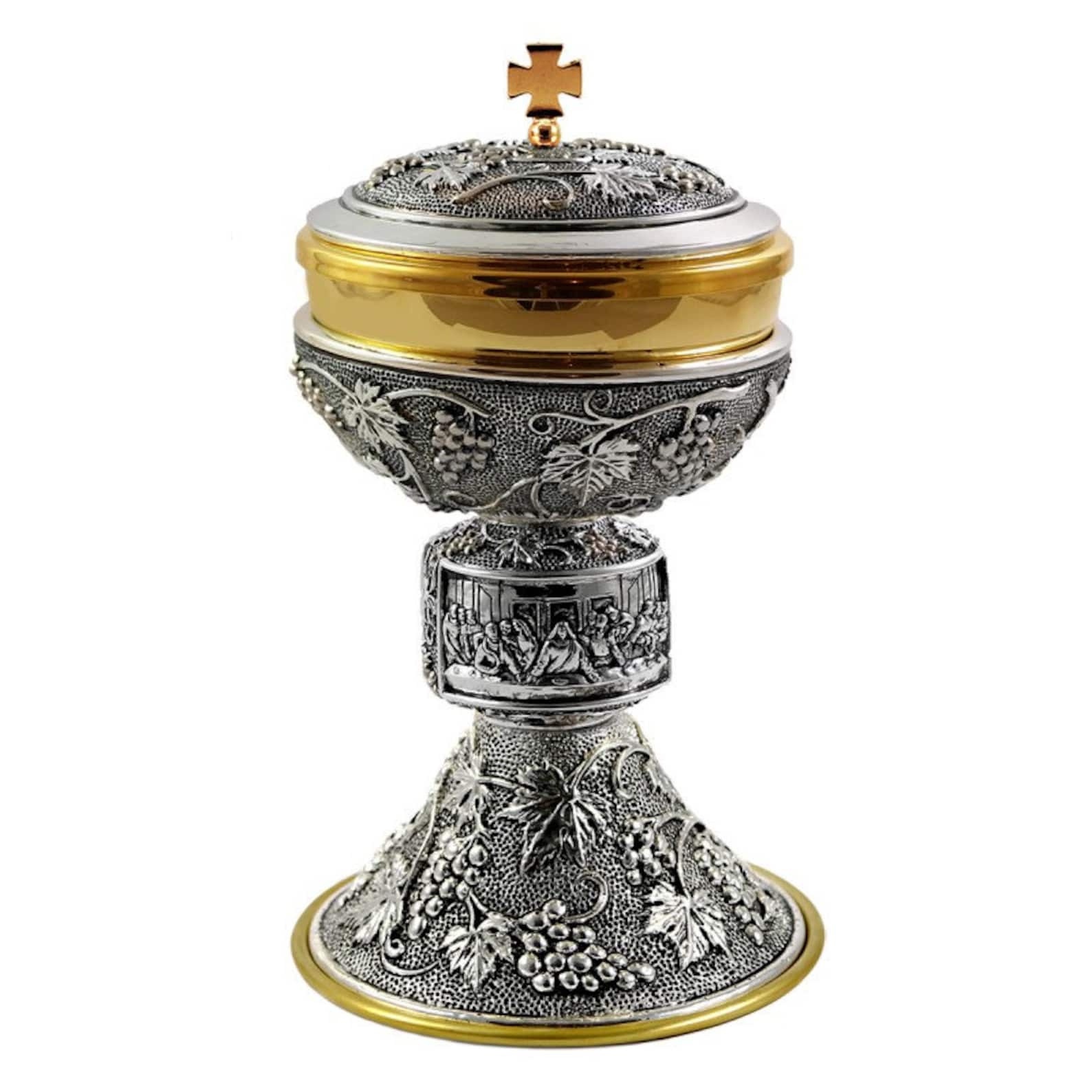 Two Tone 24K Gold Plated Brass Silver Tone Chalice & Ciborium Etsy