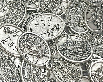 Lot Bulk 15/25/50/100 Pcs Silver Tone St Michael Archangel Medals Pendants Charms-Blessed by Pope on request-San Miguel Medallas Plateadas