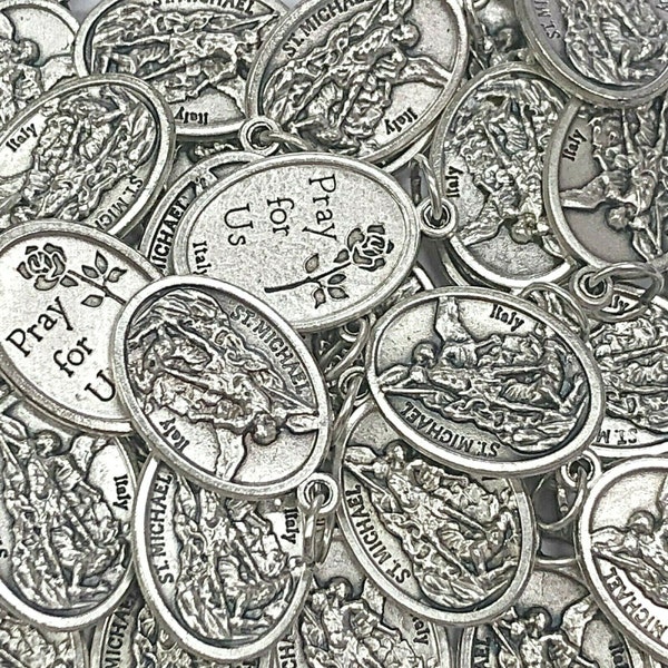 Lot Bulk 15/25/50/100 Pcs Silver Tone St Michael Archangel Medals Pendants Charms-Blessed by Pope on request-San Miguel Medallas Plateadas