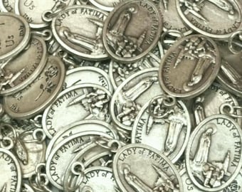 Lot Bulk 10/25/50/100 Pcs Silver Tone Our Lady of Fatima Medals Pendants Add On Charms/Blessed by Pope on request/Medallas Plateadas Fatima