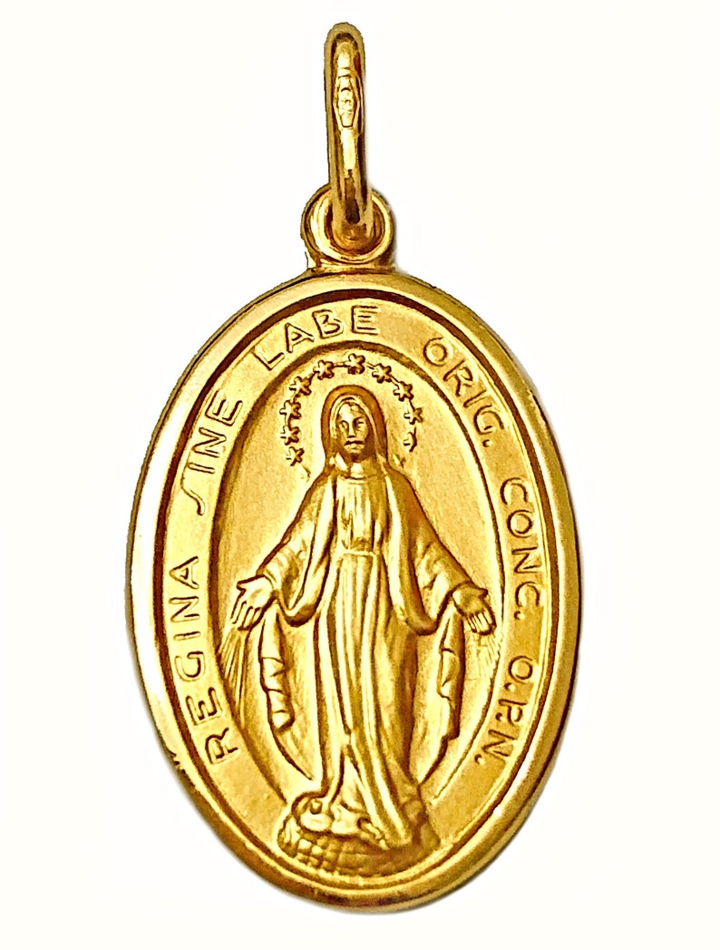 18K Gold Our Lady Miraculous Medal Catholic Necklace Pendant Etsy