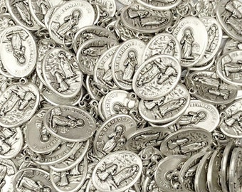 Lot Bulk 10/25/50/100 Pcs Silver Tone Our Lady of Lourdes & St Bernadette Medals Charms Pendants-Blessed by Pope on request/Medallas Lourdes