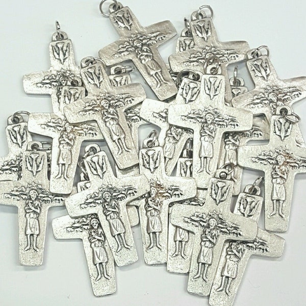 Lot Bulk 50 Pcs Silver Tone Pope Francis Good Shepherd Pectoral Cross Pendants / Catholic Rosary Parts - Cruces Buen Pastor Papa Francisco