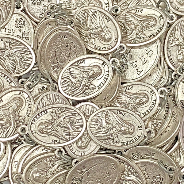 Lot Bulk 15/25/50/100 Pcs Silver Tone St Therese of Lisieux Medals Pendants-Blessed by Pope on request/Lote Medallas Plateadas Santa Teresa