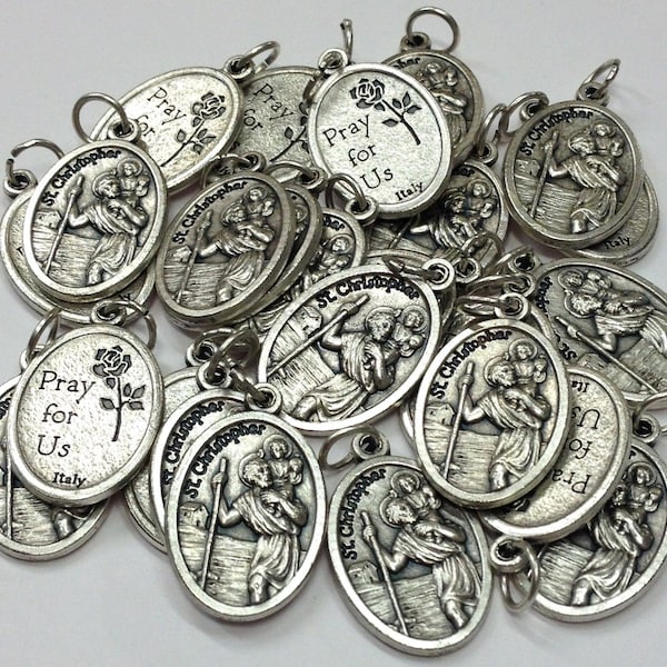 Lot en vrac 15/25/50/100 Pcs Silver Tone St Christopher Patron Travelers Médailles Pendentifs/Béni par le Pape sur demande/Medallas San Cristóbal