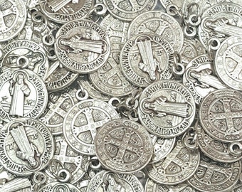 Lot Bulk 15/25/50/100 Silver Tone Saint Benedict Medals Pendants Charms Blessed by Pope on request/San Benito Medallas Bendidas Por el Papa