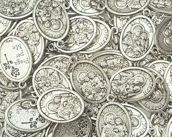 Lot Bulk 15/25/50/100 Pcs. Silver Tone St. Joseph Catholic Medals Pendants Charms-Blessed by Pope on request/Medallas Plateadas San José