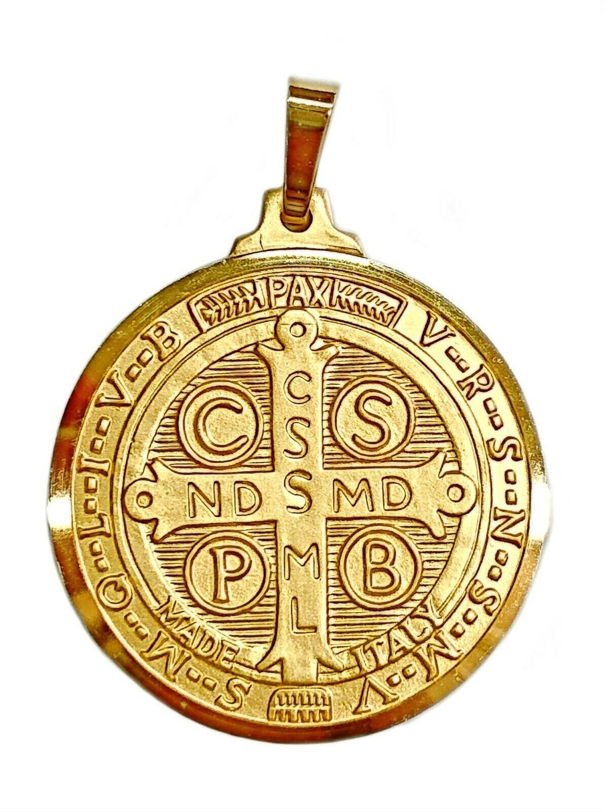 32MM 18K Gold Italian St Benedict Medal 