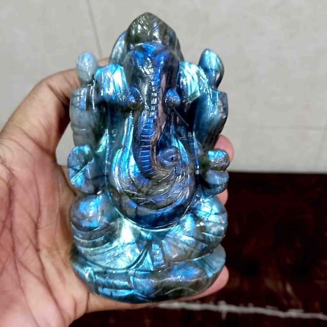 Crystal Carved Labradorite Large Ganesha Handmade Statue for Home Decor ...