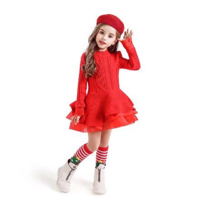 toddler girls outfit Winter Outfit Knitted girl dress Christmas party dress Girl Christmas dress Winter Dress Girls Christmas Outfit