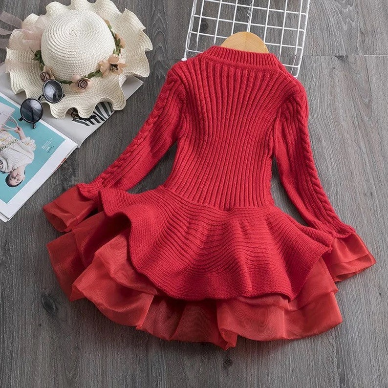 toddler girls outfit Winter Outfit Knitted girl dress Christmas party dress Girl Christmas dress Winter Dress Girls Christmas Outfit