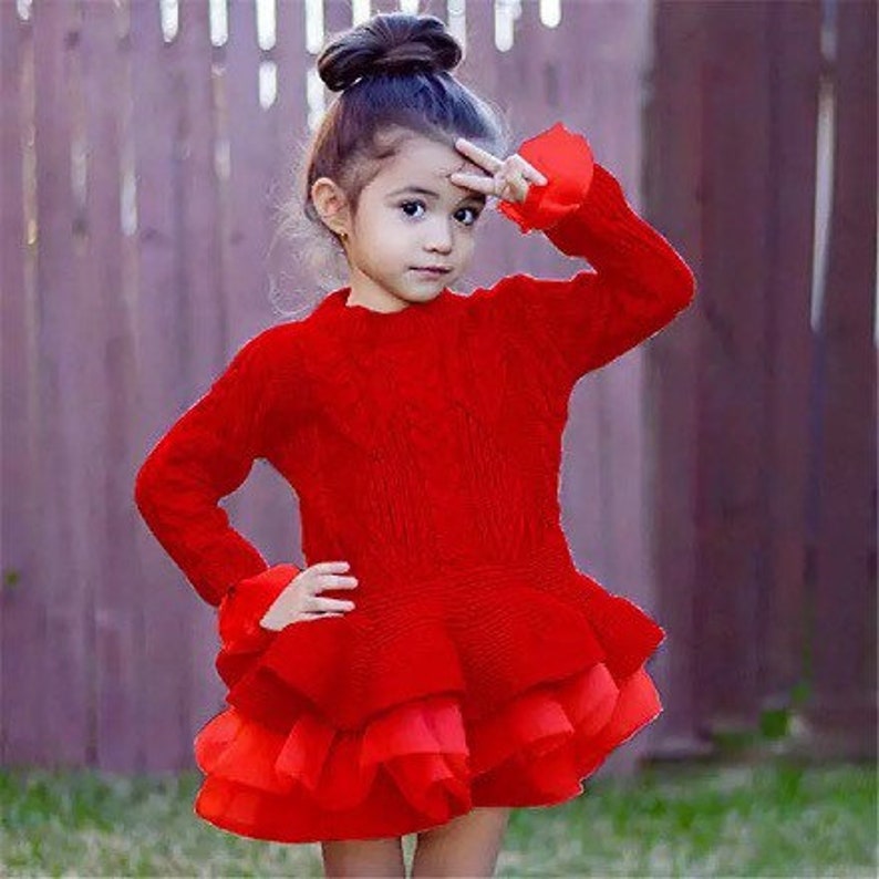 toddler girls outfit Winter Outfit Knitted girl dress Christmas party dress Girl Christmas dress Winter Dress Girls Christmas Outfit